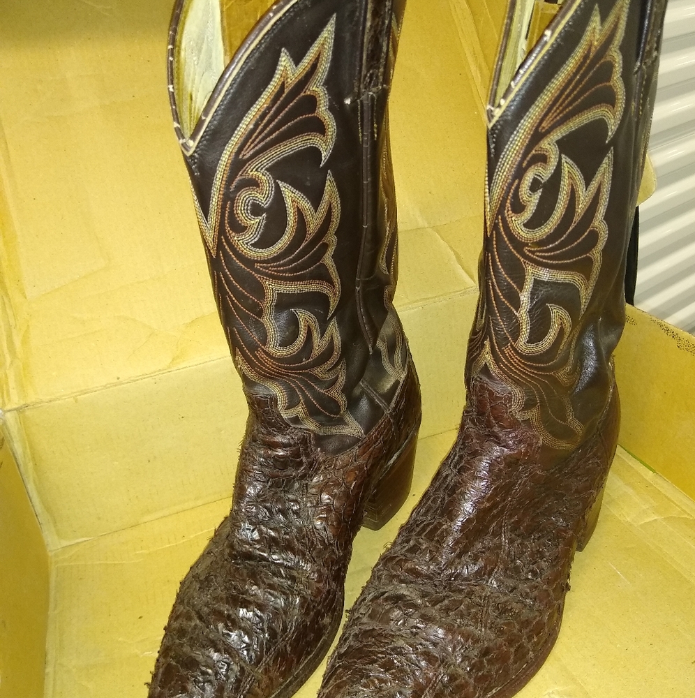 Cowboy boots and one Biker boots